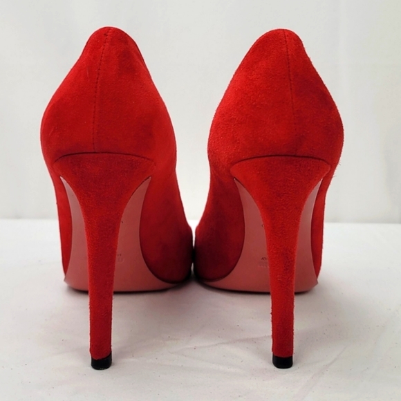 Miu Miu Prada Red Suede Peep Toe Stiletto Heels Pumps Size 37.5 - Picture 4 of 8